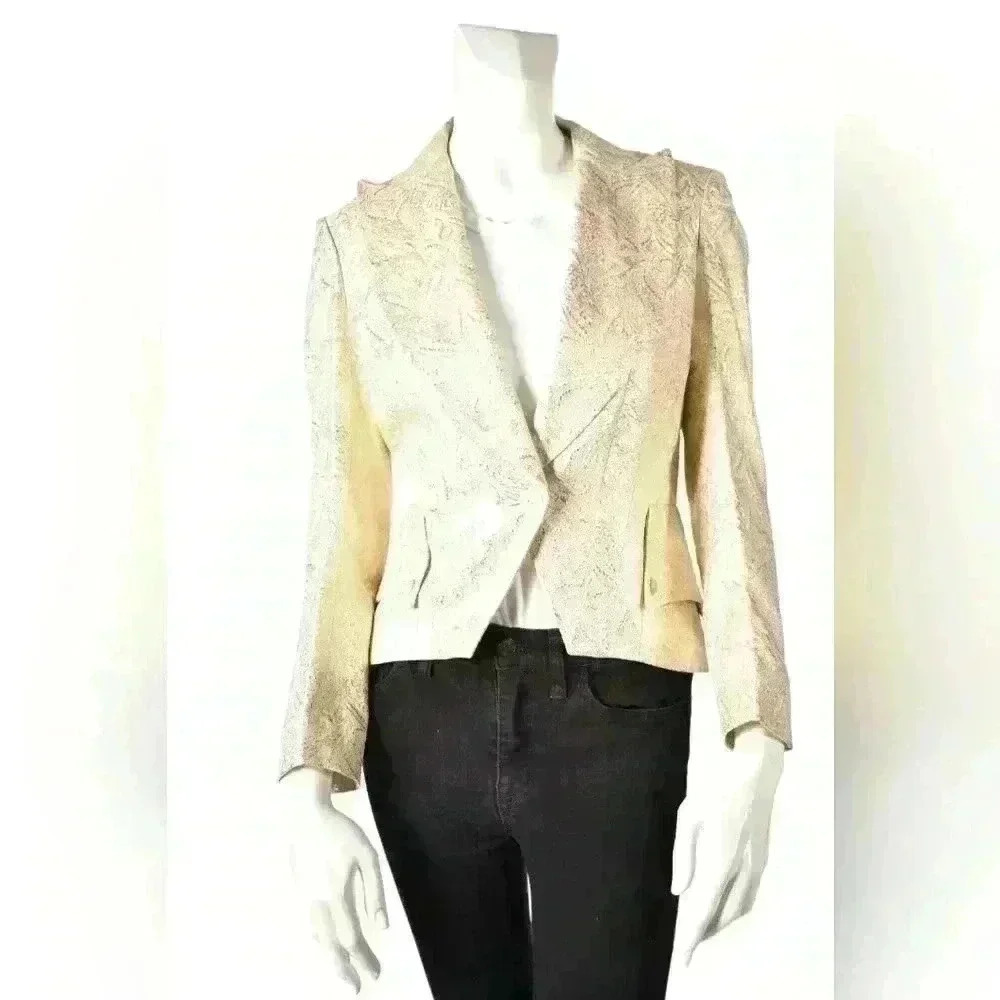Luxe ANTONIO BERARDI  Gold Ivory Sparkle NYE Jacquard Foil Jacket 42EU 4US Italy